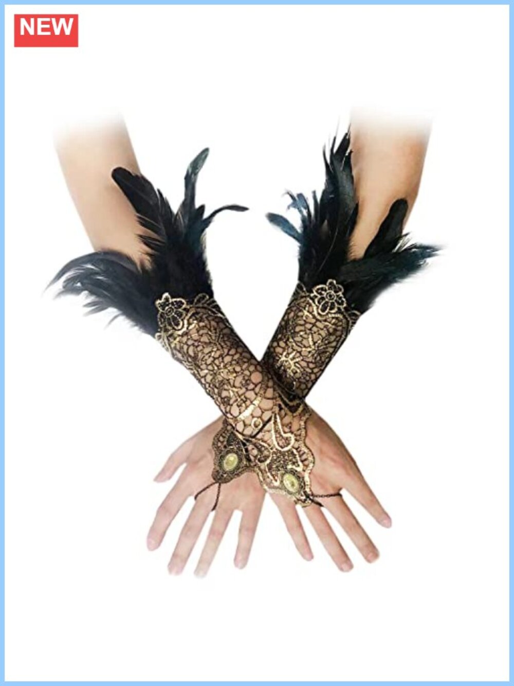 Handmade Lace Feather Fingerless Gloves Gothic Wrist Cuffs Costume